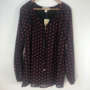 NWT Michael Kors Half Zip Polka Dot Top Size M